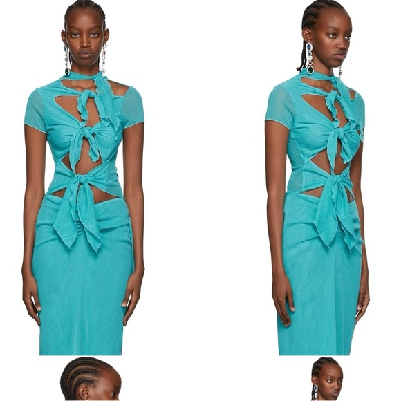 Anna Sui Mesh Turquoise Cut-Out Top - Picture 1 of 3